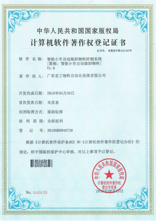軟件著作權(quán)?智能小車自動裝卸物料